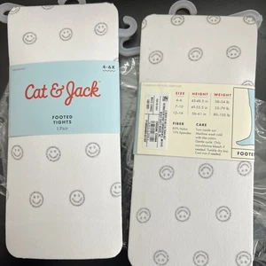 Nuevo con etiquetas Medias con patas Cat & Jack para niña 2 pares blancas con sonriente talla 4-6X - Imagen 1 de 4