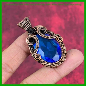 Halloween Sale London Blue Topaz Gemstone Copper Elegant Wire Wrapped Pendant - Picture 1 of 6