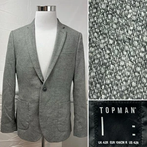 Topman Men's US 42R Slim Fit Gray Woven Tweed Sport Coat Blazer Jacket - Picture 1 of 7