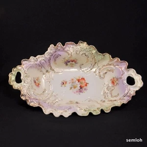 CT Tielsch Altwasser Embossed Oval Bowl Hand Painted  Florals w/Gold 1875-1900 - Picture 1 of 12