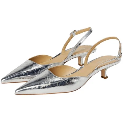 Michael Michael Kors Metallic Pump Heels Luna Kitten Slingback Sz US 9.5M Silver - Image 1 of 4