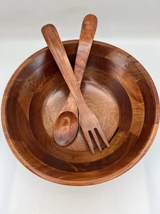 Ensaladera de madera para servir con cuchara y tenedor hecho en Vietnam mezcla siglo moderno - Imagen 1 de 13