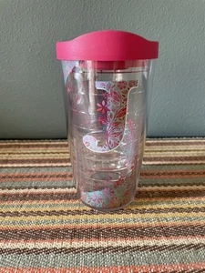 Tervis Monogram J 16 oz Travel Tumbler Cup Pink Blue w/Lid - Picture 1 of 6