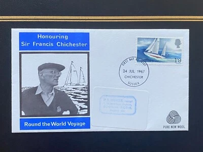 GB 1967 Sir Francis Chichester Gypsy Moth IV, Pure New Wool FDC, Chichester FDI - Image 1 of 3