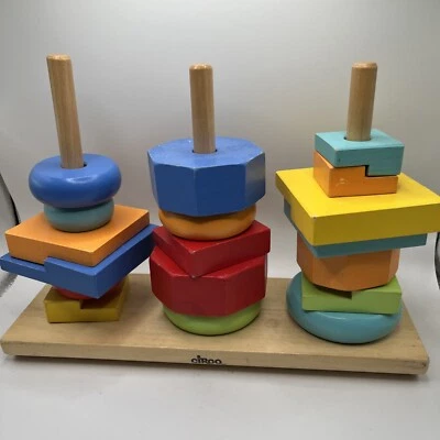 Blocos empilháveis geométricos Circo 19 peças brinquedo educativo madeira - Imagem 1 de 3