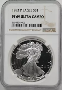 Dólar Silver Eagle Dollar 1993-P prueba NGC PF69 ULTRA CAMAFEO NG2020 envío combinado - Imagen 1 de 2