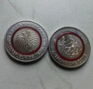 2 x 5 Euro tropische Zone 2017 F (Stuttgart) Adler oben + unten = Rand lesbar ! - Bild 1 von 3