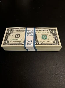 100 ($1) ONE DOLLAR BILLS UNCIRCULATED NON-SEQUENCIAL - 2021 - Picture 1 of 2