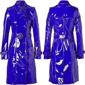Women PVC Leather Trench Vinyl Shiny Light Weighted Raincoat Stylish Trench Coat - Picture 1 of 5