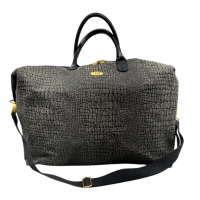 Diane Von Furstenberg Large Duffle Weekend Overnight Travel Bag Black Snakeskin - Image 1 of 4