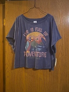 Adventureland Shirt Womens 2xl Blue Crew Neck Short Sleeve Graphic Cropped - Picture 1 of 4