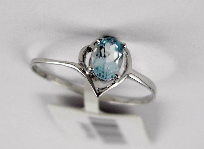 K94 Topazio Azzurro Anello Ovale Levigata 0,46 ct 925 Silber Luce Cuore Design - Immagine 1 di 3