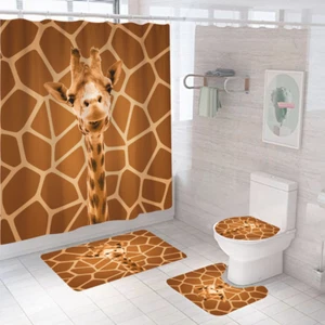 Cubierta de asiento de inodoro cortina de ducha jirafa baño alfombra de baño - Imagen 1 de 20