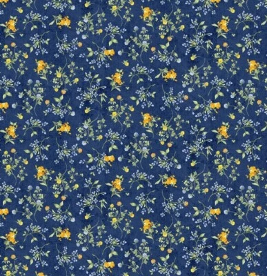 Timeless Treasures Sunflower Farm Tiny Flowers on Blue Cotton Fabric by The Yard - Image 1 of 4
