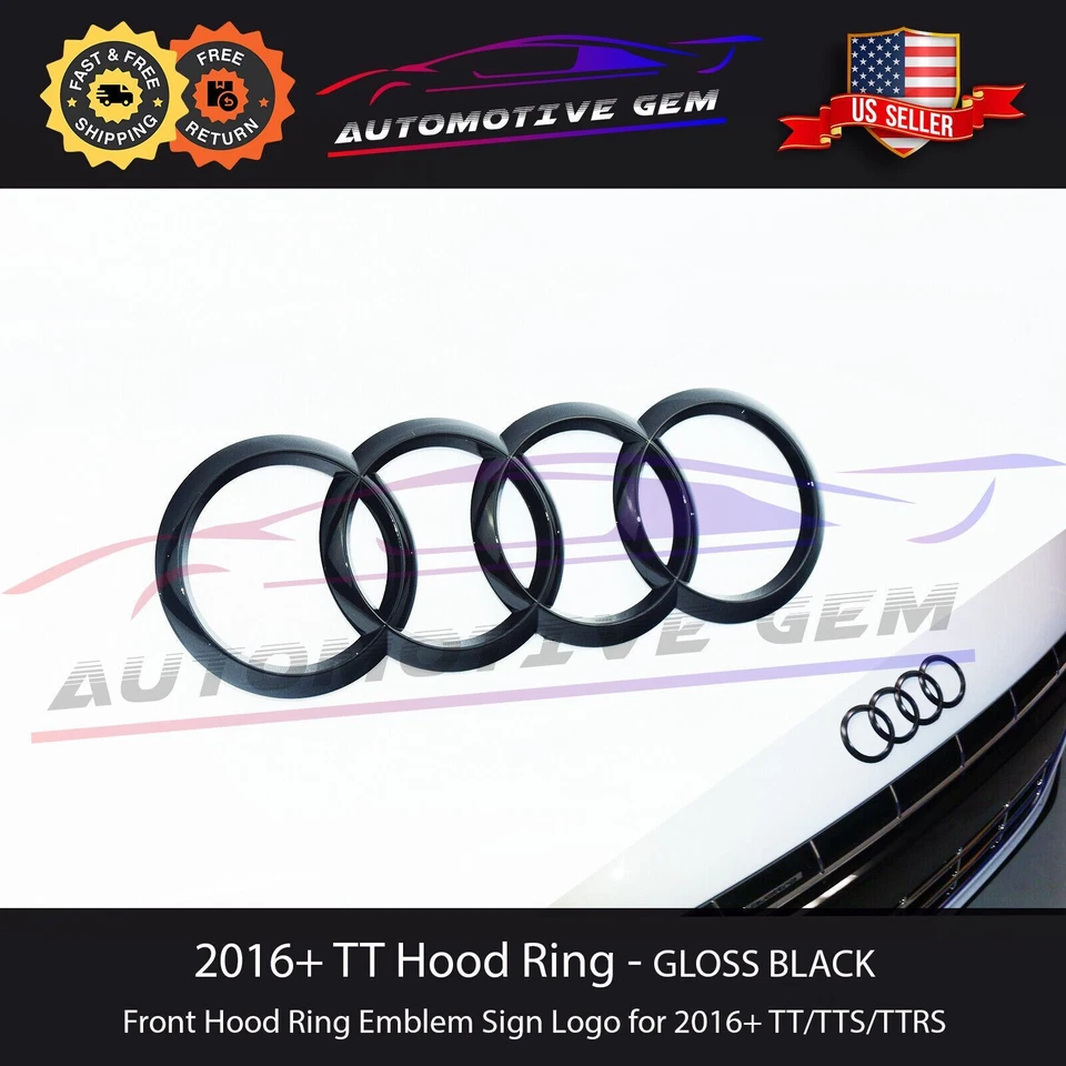 AUDI TTRS TTS TT Front Ring Hood Emblem GLOSS BLACK Logo Badge S line 2016+ - Image 1 of 2