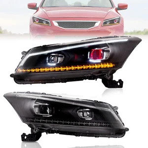 2* LED Headlights Demon Eyes For 2008-2012 Honda Accord W/ Sequential Front Lamp - Picture 1 of 10