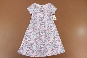 SO Girls Size Large (10/12) Lilac Swirl Rib Knit Short Sleeve Henley Dress NWT - Picture 1 of 5