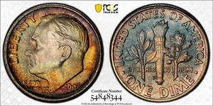 MS67FB 1946-S 10C Roosevelt Silver Dime, PCGS Trueview- Nicely Rainbow Toned - Picture 1 of 6
