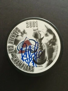 RAY BOURQUE AUTO'D AVALANCHE 2001 S.C.C.PUCK W/INSCRIPTION J.S.A. AUTHENTICATED - Picture 1 of 7