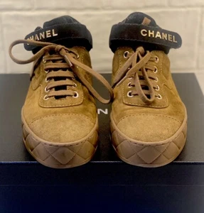 Chanel 2021 Suede Logo Sneakers With Box And Dust bags Size 37.5 - Picture 1 of 13