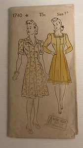 New York Pattern 1740 Vintage 40s Sewing Pattern Dress Bust: 30" - Picture 1 of 8