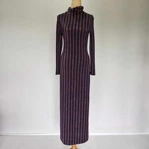 Olivia Rubin Rainbow Stripe Lurex Turtleneck Long Sleeve Maxi Dress Size S - Picture 1 of 9