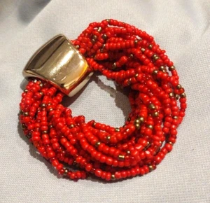 Red Stretch Bracelet - Red Seed Bead - Multi Strand - Picture 1 of 1