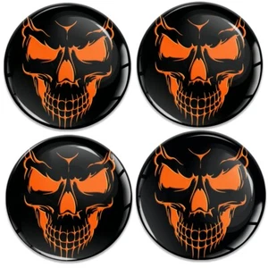 4 x 50 mm Silikon Aufkleber für Radmitte Mitte Nabe Kappen Abzeichen Schädel orange - Bild 1 von 3