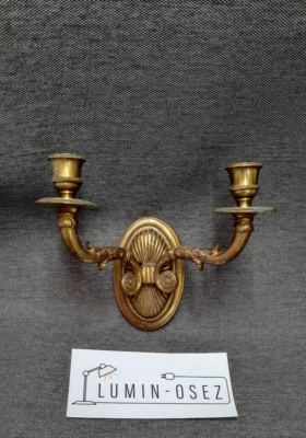 Ancienne Applique Bronze Bougeoir Double - Photo 1/4