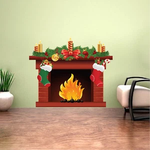 Holiday Fireplace Wall Decal Winter Christmas Window And Wall Decorations, h92 - Picture 1 of 5