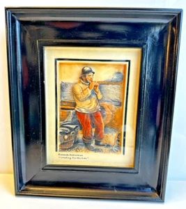 FRAMED & GLAZED OSBORNE IVOREX Plaque - Cornish Fisherman "Waiting For The Tide" - Picture 1 of 5