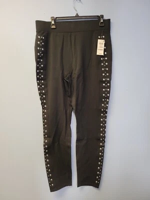 Bar III Studded Skinny Ankle Pant Deep Black Womens Stretch Pull On Leggings L Foto 1 de 4