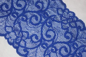 Encaje de costura elástico transparente galón azul cobalto real de 5 yardas 5,75" de ancho - Imagen 1 de 3