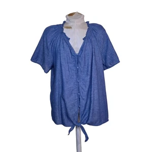 Lane Bryant Blue Denim Button Down Shirt Women’s Size 18 Tie Front - Picture 1 of 5
