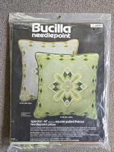 Vtg NEW Bucilla Needlepoint Pillow Kit 4891 Spectra 14" Square Green Lace Look - Picture 1 of 3