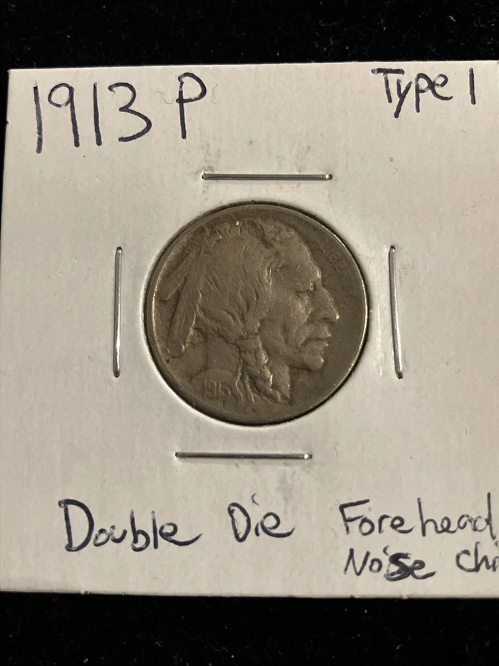 Cuerno completo de níquel búfalo tipo 1 1913-P con error de doble matriz frente a nariz Foto 1 de 4