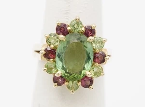 Green Tourmaline, Garnet, Rhodolite Ring. 14k Yellow Gold. Size 5.0. 3cts - Picture 1 of 16