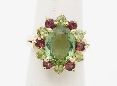 Green Tourmaline, Garnet, Rhodolite Ring. 14k Yellow Gold. Size 5.0. 3cts - Image 1 of 4