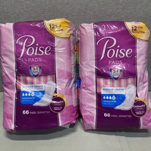 Poise #4 Pads normale Länge mäßige Saugfähigkeit - 66 Stück - 2er Pack - 132 GESAMT - Bild 1 von 3