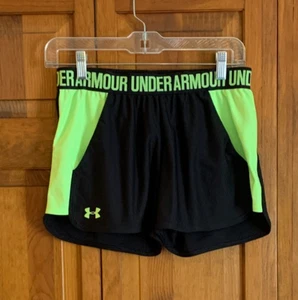 Women's Under Armour Black & Yellow Shorts w/Pockets Tag Size S Loose heatgear - Picture 1 of 5