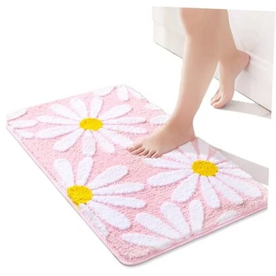  Tapetes de banheiro rosa fofos tapete de banho margarida branco e amarelo tapete decorativo flor não  - Imagem 1 de 4