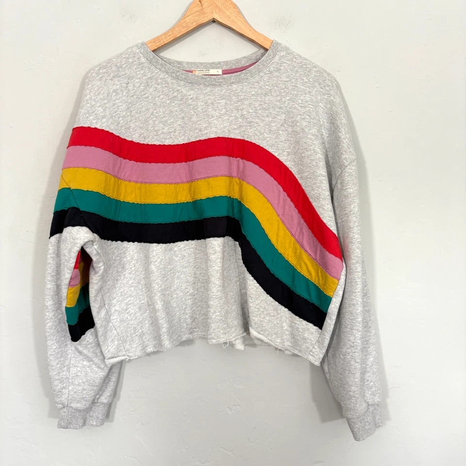 Sudadera Marine Layer Archive Rainbow Wave para mujer talla grande pulóver dobladillo crudo Foto 1 de 4