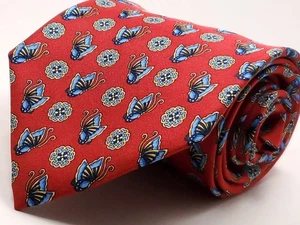 Corbata OLIMPO Vintage Hecha a Mano en ESPAÑA 100% Seda Rojo Azul MARIPOSA NUEVA - Imagen 1 de 5