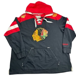 Chicago Blackhawks Vtg NHL CCM Hockey Hoodie Big Sz 3XT Lace Up Sweater - Picture 1 of 10