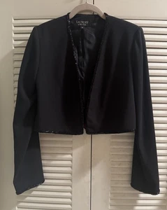 Women's Size 4 LAUNDRY by SHELLI SEGAL Black Cropped Beaded Jacket/Shrug - Picture 1 of 2