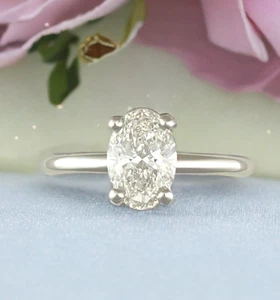 Oval Diamond Ring 1.05ct Certified Lab Grown F VS1 Platinum 3.88gr Size N 1/2 - Picture 1 of 10