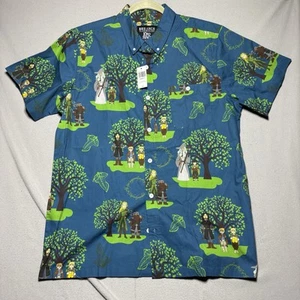 Box Lunch Lord of the Rings Large All Over Print AOP Blue Green Button Shirt - Picture 1 of 7