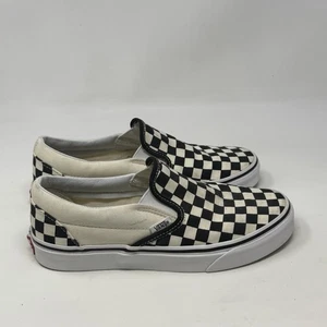 Vans Old Skool Sneakers Shoes Womens 8 Cream Black Checkerboard Slip On Casual - Picture 1 of 18