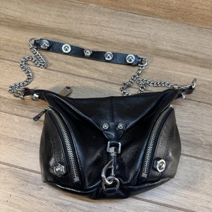Rebecca Minkoff Umhängetasche Leder Julian Moto Rocker Nieten schwarz Kette - Bild 1 von 11