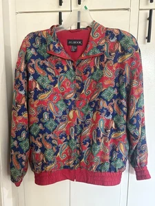 J.G. Gancho De Colección Mujer 100% Seda Chaqueta de Pista Traje de Viento Top Cachemira Rojo Grande L - Imagen 1 de 17